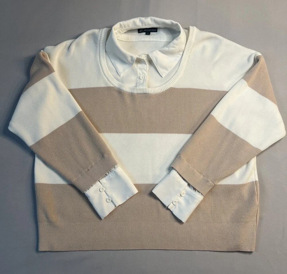 Adrianna Papell Women’s Large Striped Layered Sweater Shirt Preppy Office Wear